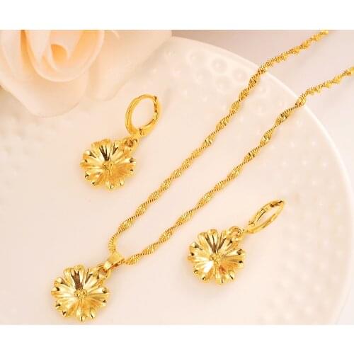 Dubai Fashion Jewelry Sets Necklace Flower Shape Pendant Earrings Jewelry Gold Dubai Bridal Wedding Jewelry Party Gifts