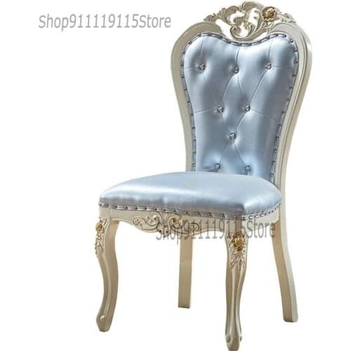 European Dining Chair Modern Simple Leisure Chair French Desk Chair Negotiation Chair Cloth White Solid Wood Back Stool