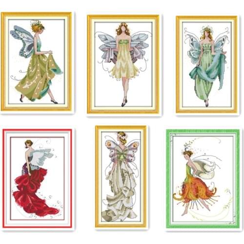 Needlework European handmade DIY needlework cross stitch, 11CT printing embroidered cloth flower Fairy decoration