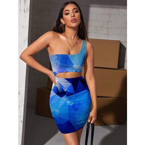 Giyu Brand Abstract Dress Women Cube Halter Sleeveless Psychedelic Hollow out Dresses Novel Bodycon Dress Womens Clothing Summer