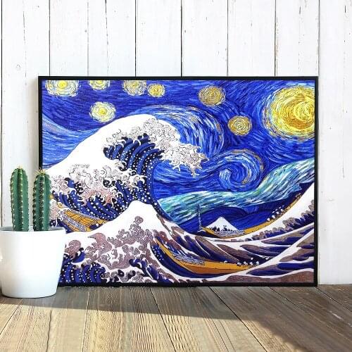 5D DIY Waves luminous diamond painting on number adults Rhinestone Embroidery diamond Home decoration modern Gift
