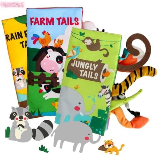3PCS Baby Cute Book Kids Learning Educational Toys Infant Quiet Books Montessori Toys Animal Cloth Book with Tails Rattle Gifts