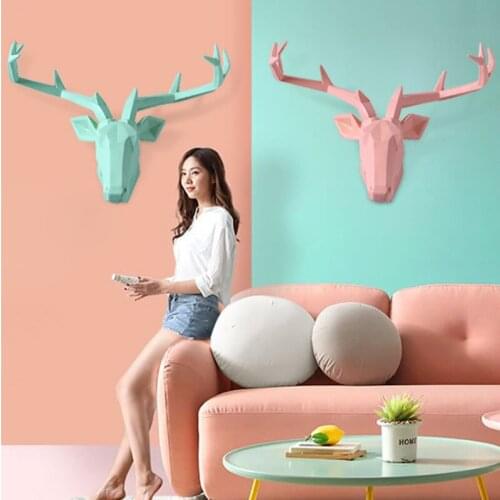 Nordic creative deer head wall decoration fashion three-dimensional geometric animal pendant Eco-friendly resin porch adornment
