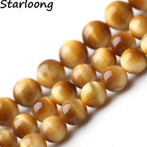 High Quality Natural Stone Golden Tiger Eye Stone Round Loose Strand Beads 6/8/10/12mm for Jewelry Making Bracelet Diy 15" Size
