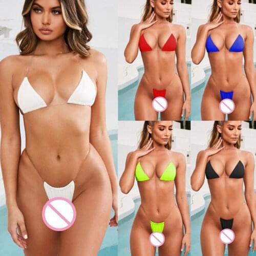 Sexy Brazilian Micro Bikini Mini Thong Bikinis Swimsuit Maillot Femme Bikinis Invisible String Swimwear Neon Pink Swim Suit