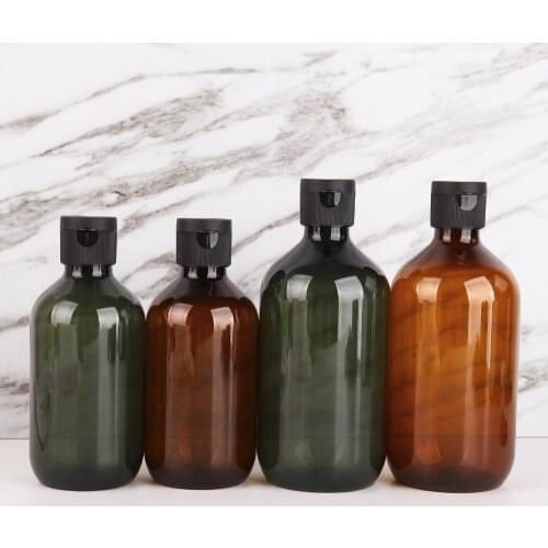300/500ML Flip Bottle Brown Shower Gel Refillable Bottle Large Capacity Pure Dew Shampoo Bottle No Spill Durable Storage Bottle