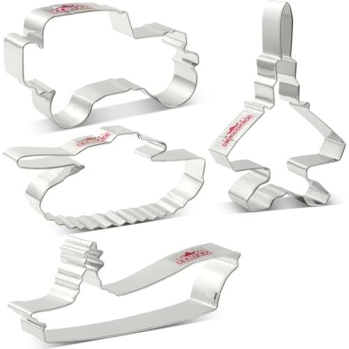 KENIAO Military Themed Cookie Cutter Set for Boys - Jet / Truck / Tank - Biscuit / Fondant / Bread Cutter - Stainless Steel