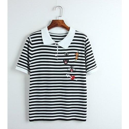 New women knitting High Embroidered panther leopard bee Striped Shirts Shirt Hip Hop Skateboard Cotton Polo Top S-L #SN5