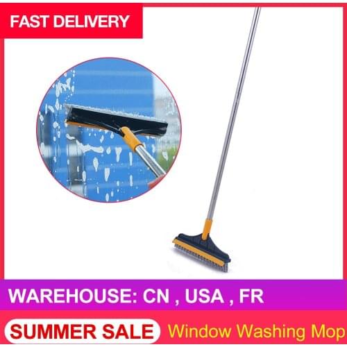 Newest Floor Scrub Brush 2 In 1 Long Handle Bathroom Wiper Stiff Bristle Window Squeegee Magic Broom Floor Mop Tub Tile Cleaning