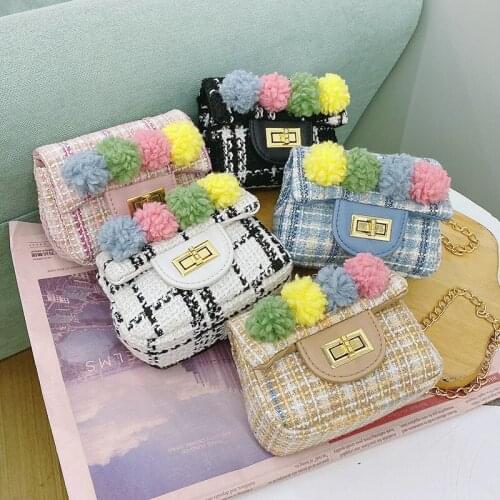Raged Sheep Lovely Children 2020 New Baby Shoulder Bag Messenger Cute Fur Ball Fashon Wallet Girls Coin Purses Small Square Bags