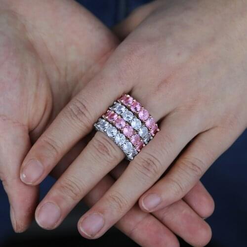 New arrived Round Cut 5mm white pink Full CZ Paved Eternity Band Ring for women engagement wedding rings jewelry drop ship