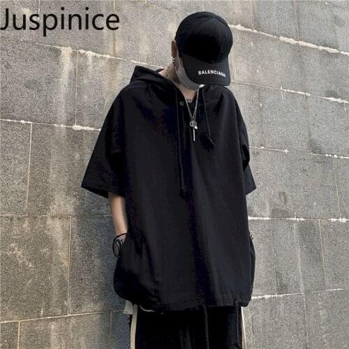 Solid black harajuku man hoodies short sleeve sweatshirt backwoods summer 2020 new fashion couple clothes Hooded streetwear