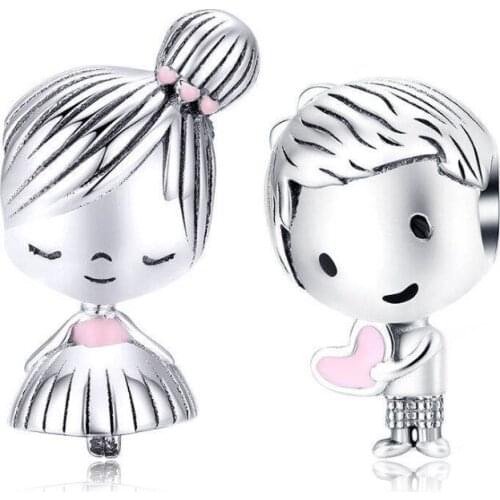 Fit Original Pandora Charms Bracelet Cute Boy Friend Give Heart to Girl Beads DIY Jewelry for Women Valentines Day Gift Bangles