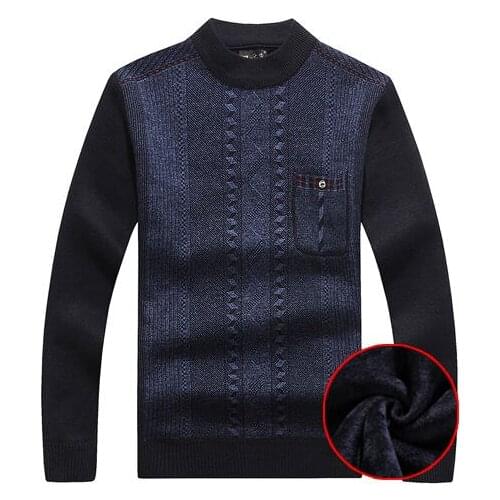 Winter Middle-aged Sweater Mens Brushed and Thick round Neck Long Sleeve Pullover Elderly Daddy Clothes Warm Loose Sweater