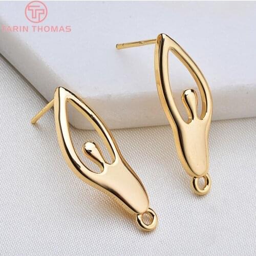 6PCS 10x30MM 24K Gold Color Plated Brass Ballet Girl Stud Earrings High Quality DIY Jewelry Making Findings