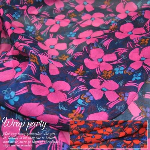 Silk Chiffon Fabric Dress Rose red Small Flower Large Wide Real Light through Dress Shirt Lining Cloth DIY patchwork