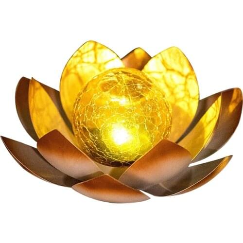 Outdoor Solar Light Lotus Flower Light for Garden Decoration Waterproof Solar Amber Cracked Glass Ball Light