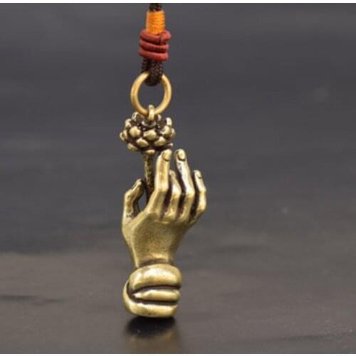 Vintage Copper Lotus Buddha Hand Pendants for Necklace Keychains Brass Buddha Hands Key Chains Hanging Trinket Lucky Keyrings
