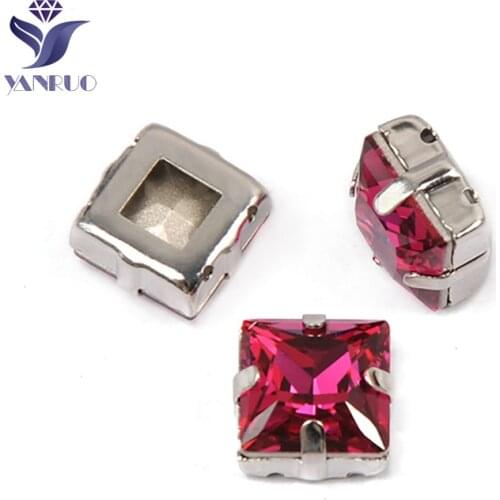 YANRUO 4447 All Sizes Fuchsia Princess Square Rhinestones Strass Crystal DIY Point Back Glass Stones For Clothes Accessories