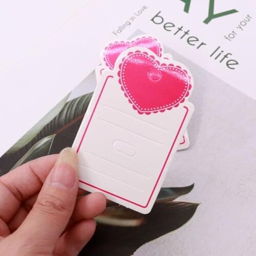 Cute 100pcs/lot 8*5cm Hair Clip Jewelry Display Card Pink Love Heart Paper Hair Accessories Tags Cards Hanger Logo Customized
