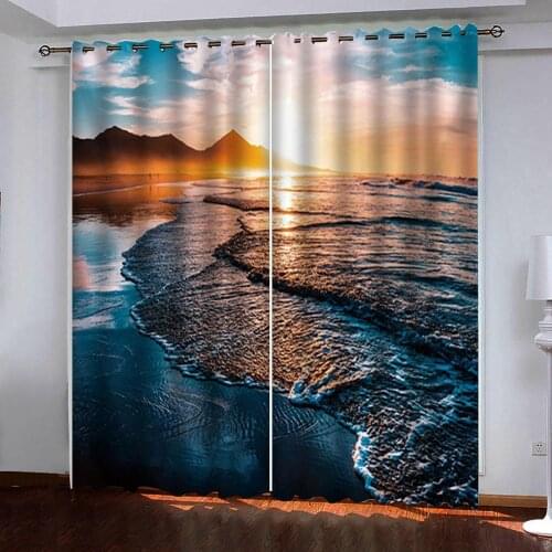 Beach at dusk landscape 3d Curtain for Living Room Bedroom Window Treatment Drapes Decor Blackout curtains 3D