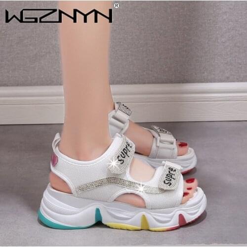 WGZNYN 2021 Summer Wedge Heels Womens Sandals Rainbow Sole Design Female 5.5cm Platform Sandals Height Increasing Shoes Women