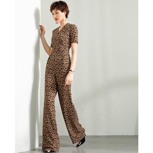 2020 Summer Women Rompers Jumpsuit High Street Chiffon Elegant V-neck Wide Leg Leopard Print Party Jumpsuits Plus Size 3XL 4XL