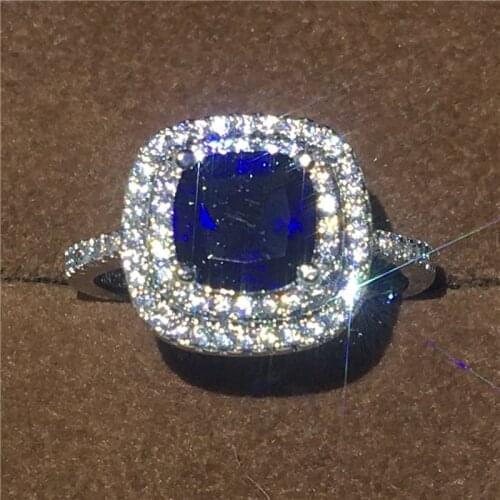 Fashion ring Engagement Wedding Band Rings for women Blue AAAAA zircon cz White Gold Filled 925 Silver Bridal Finger Jewelry