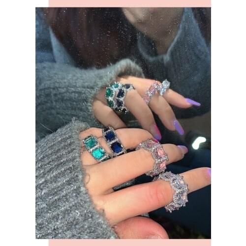 Statement Colorful Moissanite Zircon Ring 925 sterling silver Party Wedding band Rings for Women Engagement Jewelry Gift