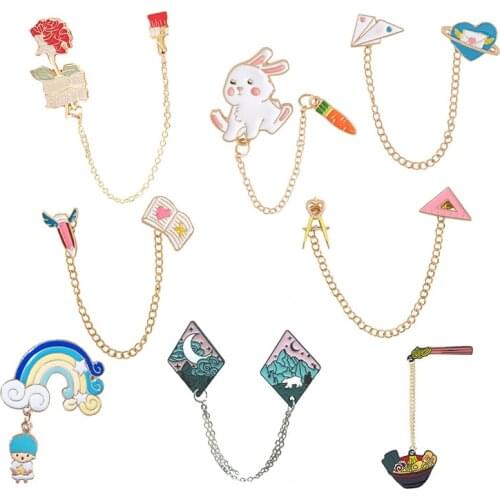 Cartoon Cat Link Metal Enamel Brooch Potted Rose Teapot Tea Cup Badge Pin Personality Trendy Costume Backpack Jewelry Gift