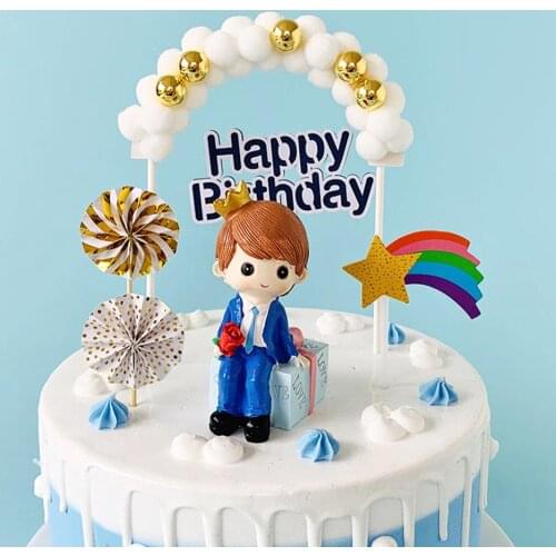 1PC Pink Blue Soft Pompom Cloud Cake Topper Happy Birthday Party DIY Cake Top Flags Decor For Cake Topper Festival Party Supplie