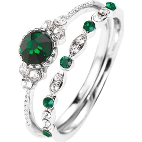 New High Quality 2Pcs/Set Green Stone Crystal Engagement rings for Women Zircon Vintage Bridal Wedding ring Jewelry
