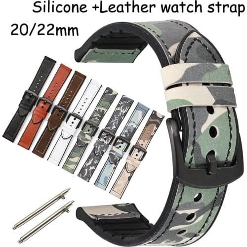 20mm/22mm Huawei watch GT-2-2e-pro Strap for Samsung Galaxy Watch 3 45mm/46mm/42mm/Active 2 Band Genuine Leather Rubber Bracelet