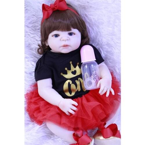 23" Reborn dolls full body silicone reborn babies red dress curly hair realistic girl alive bebe reborn bonecas kids gift