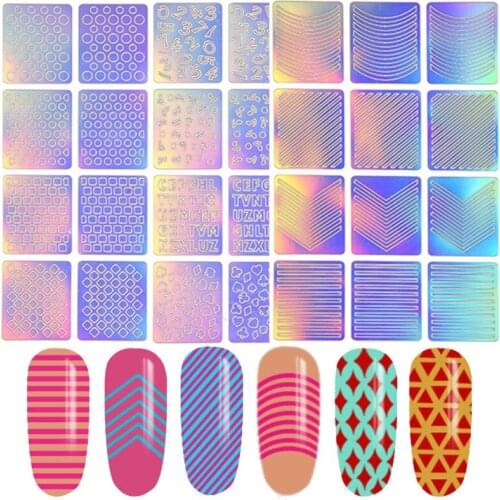 24pcs/set 3D Magic Laser Hollowed-out Nail Art Sticker Printing Vinyl Template Design Sheets Large Painted For Girl Fashion Tool