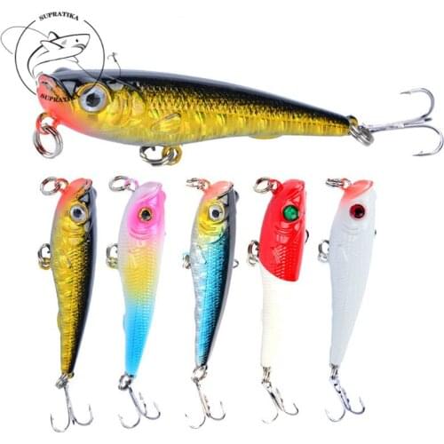 5Pcs/set 6.5cm/7g Artificial Topwater Popper ABS Plastic Hard Bait Wobbler 6# Hook Pencil Bionic Bait 3D Eyes Sea Fishing Lures