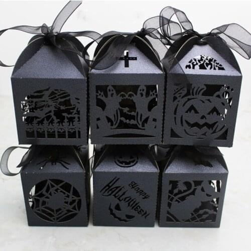 50pcs Grey/Black Color Halloween Supplies Candy Bag Gifts Box Exquisite Candy Handbag for Children Adorable Party Decoration