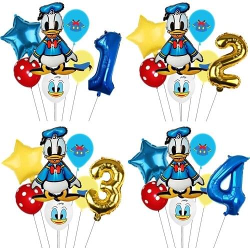 7Pcs Disney Donald Duck Party Balloons Baby Shower Happy Birthday Balloons Kids Boys Birthday Party Supplies