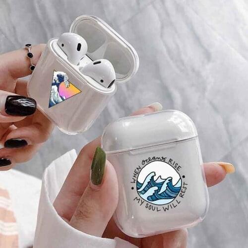 Airpods 1 2 Case Cover The Great Sea Wave Pattern Clear Soft Case For Bluetooth Wireless Earphone Case Charging Box Case Bags