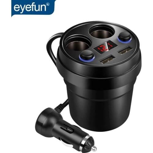 Eyefun Car charger cup car charger mobile phone car charger dual USB one for four car cigarette lighter socket splitter
