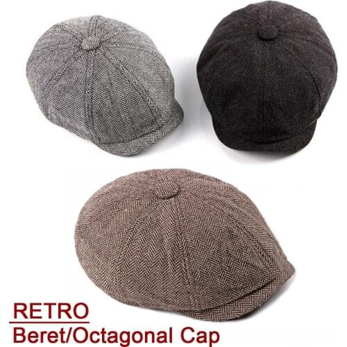 2021 New Mens Womens Herringbone Style Berets Retro Woolen Top Felt Hat Fashion Wild Casual Berets Flat Berets Octagonal Cap