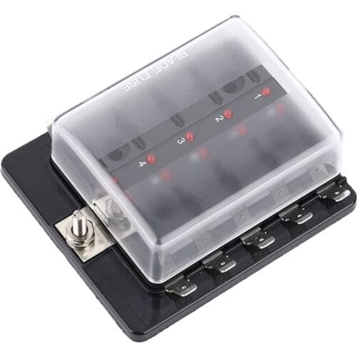 DC12V/24V 10 Way Standard Blade Fuse Box Holder with LED Warning Light Kit for Car Boat Marine