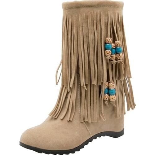 Big Size 9 10 11 12 boots women shoes ankle boots for women ladies boots shoes woman winter Side zipper of tassel beaded pendant