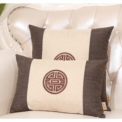 Chinese Embroidered Sofa Chair Backrest Back Cushion Cotton Linen Decorative Vintage Classic Ethnic Lumbar Pillow