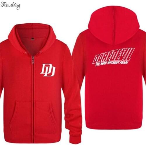 Mens Hoodie Daredevil The MAN WITHOUT FEAR Hoodies Men Fleece Long Sleeve Zipper Jacket Coat Sweatshirt Hip Hop Skate Tracksuit