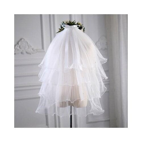 Tulle White Ivory Wedding Accessory Pencil Edge 4 Layers Pearls Wedding Veil Bridal Veil With Comb