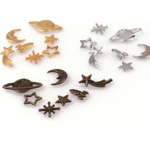 Mixed 35pieces Universe Planet Rocket Cat Smiling Face Moon Metal Material Epoxy Mold Makeing Jewelry Filling For DIY Jewelry