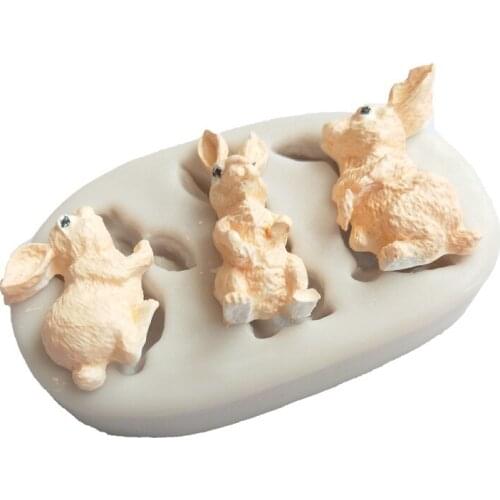 Rabbit shape liquid silicone mold fondant cake soft clay Diy production J137