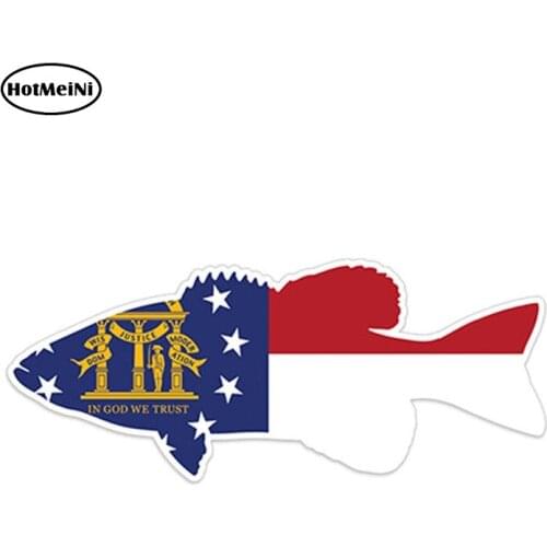 HotMeiNi 12cm x 5cm Bass Fish Georgia GA Flag Decal Sticker Set Fishing Car Truck Bumper Stickers Car Styling Vinyl Decal