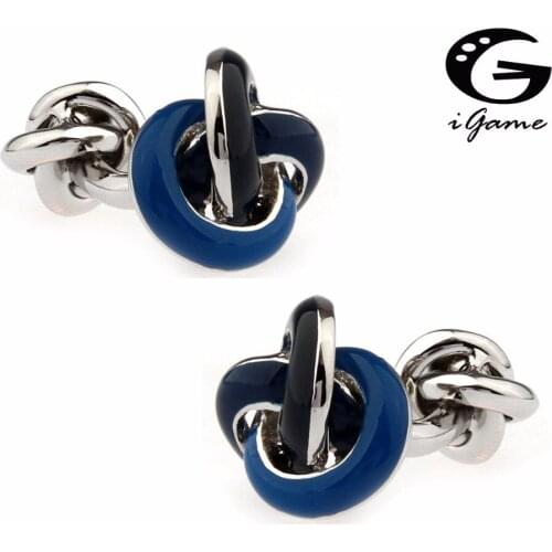 IGame Factory Price Retail Designer Cufflinks Blue Color Brass Material Metal Knot Design Free Shipping